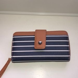 A cute brown and blue stripped wallet!